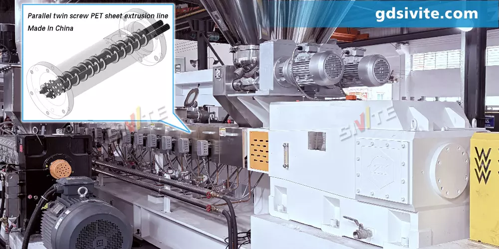 Parallel twin screw PET sheet extrusion line made in China